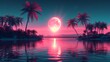 Retro Futuristic Palm Trees with Pink Moonlight