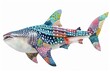 Cute Whale shark with colorful patchwork geometric pattern and abstract elements on white background for clothing design, textiles, posters, paintings, souvenirs, packaging, baby products, website