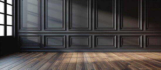 modern luxury black wall wood moulding panels room background