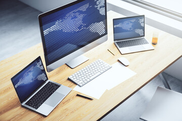 Wall Mural - america map on modern computer monitor, big data and digital technology concept. 3d rendering
