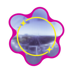Wall Mural - stylized metallic emblem featuring stars and clouds with vibrant purple outlines