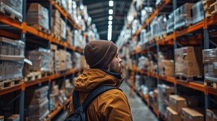 Aufkleber - Worker in warehouse. Generative AI.