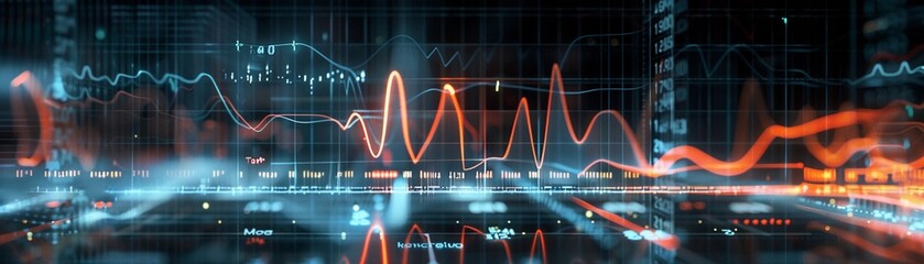 Wall Mural - oscilloscope display, an oscilloscope screen displaying various waveforms and frequencies, with a ra