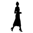 Vector silhouette of a young attractive slender woman, profile, walking, black color, isolated on a white background