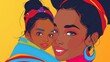 © neatlynatly - Illustration of a joyful African-American mother with her baby in a sling, both smiling happily.