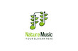 Fresh green natural music logo design with simple note leaf icon symbol