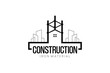 Concrete house and building construction logo with steel rebar cage symbol
