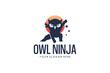 Cartoon owl ninja logo design vector illustration