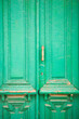 Vertical shot of a vintage wooden door . Old Green door