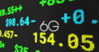 Image of 6g text banner over stock market data processing against black background