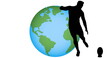 Image of rugby player silhouettes over globe on white background