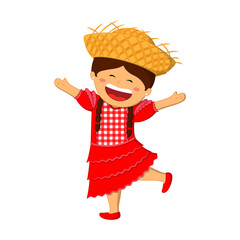 Wall Mural - Vector illustration of festa junina dancing girl on transparent background