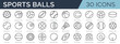 Set of 30 outline icons related to sports balls. Linear icon collection. Editable stroke. Vector illustration