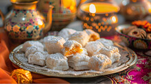 Traditional Greek Christmas Dish - Kourabiedes Cookies With Almonds And Powdered Sugar
