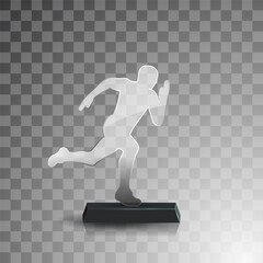 Wall Mural - Glass winner trophies. Glass Trophy Awards. First place award, crystal prize and signed acrylic trophies. Glass award trophy or winner prize realistic vector illustration. Transparent crystal plate