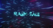 Image of flash sale text and circle on light trails black background