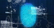 A blue fingerprint overlaying digital data, symbolizing cybersecurity