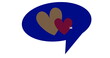Blue speech bubble: large brown heart, small red heart with a pulse line
