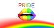 Image of pride text over rainbow lips