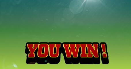 Sticker - You win text banner over mathematical equations floating against green and blue gradient background