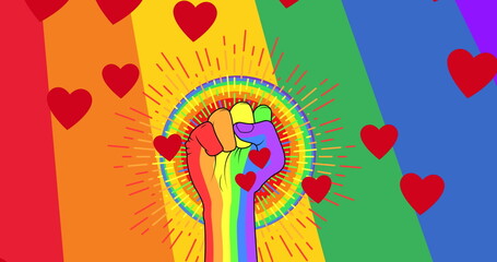 Wall Mural - image of rainbow fist over rainbow background