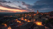 © Kien - Magonza, the old town in southern Italy at sunset. The city is surrounded by hills and has an ancient cathedral with several towers overlooking it.