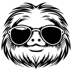 Wall Mural - cool Sloths wearing sunglass black silhouette logo svg vector, Sloths icon illustration