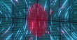 Image of biometric fingerprint scanner and spinning light trails against binary coding