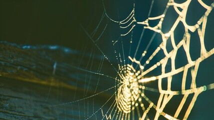 Detailed view of a spider web with intricate patterns and silk threads