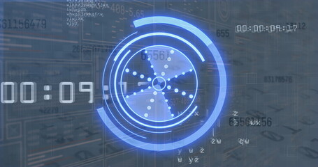 Wall Mural - image of data processing and binary code over hands using computer