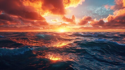 Canvas Print - Beautiful sunset over the ocean waves, perfect for travel and nature concepts