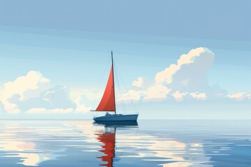 Wall Mural - A sailboat floating in the vast ocean. Perfect for travel and adventure concepts