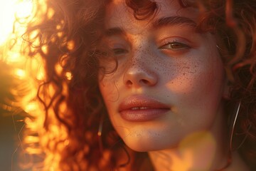 Poster - Close up portrait of a woman with freckles. Suitable for beauty or skincare concepts