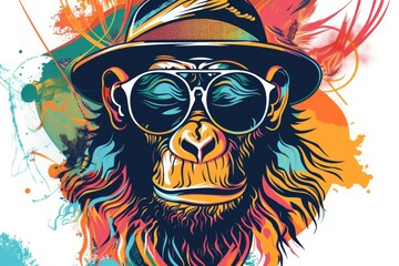 Sticker - A monkey wearing sunglasses and a hat, perfect for summer designs