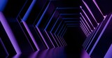 Fototapeta  - Futuristic architecture background empty geometric interior with glowing lamps in dark tunnel 3d render