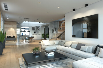 3d render of loft design interior modern  