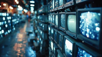 Fototapete - A hundreds of analog cctv monitors watching everything. Generative AI.