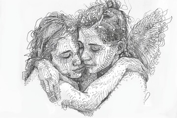 Sticker - A simple sketch of two individuals embracing. Suitable for various design projects