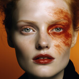 Fototapeta Londyn - AI generated illustration of a woman with creative orange makeup