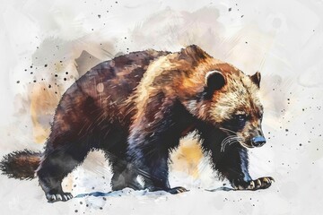 Canvas Print - Majestic brown bear walking on snow, suitable for wildlife and winter themed projects