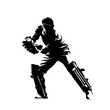 Cricket player, wicket-keeper catching ball, isolated vector silhouette