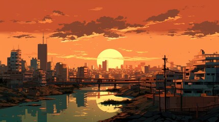 Wall Mural - city at sunset