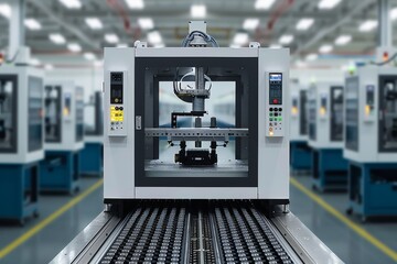 Fototapete - PCB automatic assembly machine, automatic robot for print circuit board assembly machine during soldering or welding part. Generative AI.