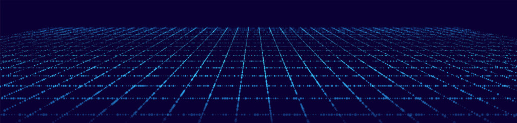 Leinwandbilder - Wide Blue Blueprint Background Texture. Perspective Grid with Depth of Field Effect (DoF). Vector for Your Graphic Design.
