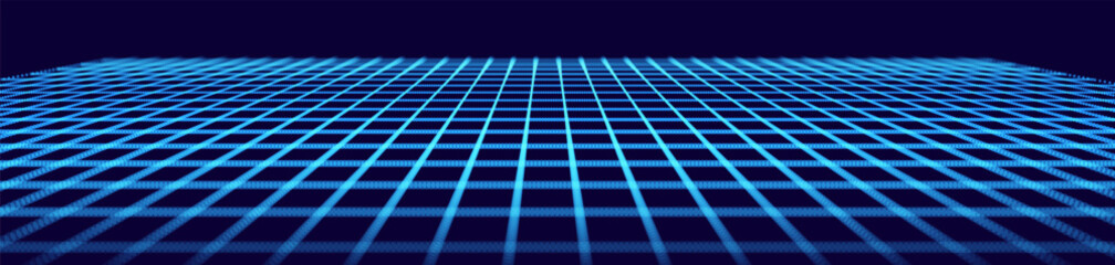 Leinwandbilder - Wide Blue Blueprint Background Texture. Perspective Grid with Depth of Field Effect (DoF). Vector for Your Graphic Design.