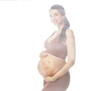 © New Africa - Double exposure of pregnant woman and cute baby on white background