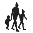 mother walks with children on white background vector