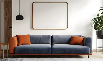 Wall Mural - Stylish home living room interior couch and decoration, mockup frame