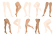 © Tartila - Bare woman legs. Female smooth skin in tights, girl sensual foot with raised shin, woman leg in tights. Vector flat set. Naked slim feminine figure, cartoon isolated young lady body parts