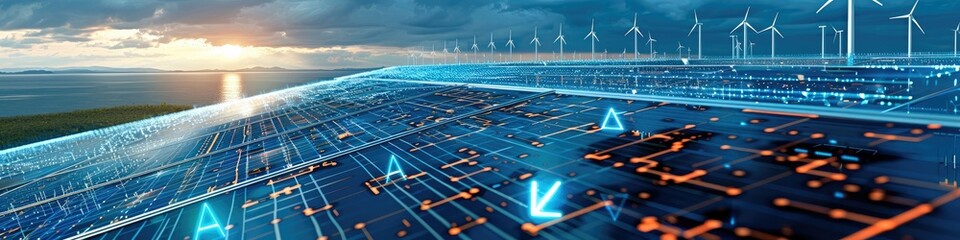 Aufkleber - Left side photo of only artificial intelligence, in the middle one solar panel field supplemented by the letters 